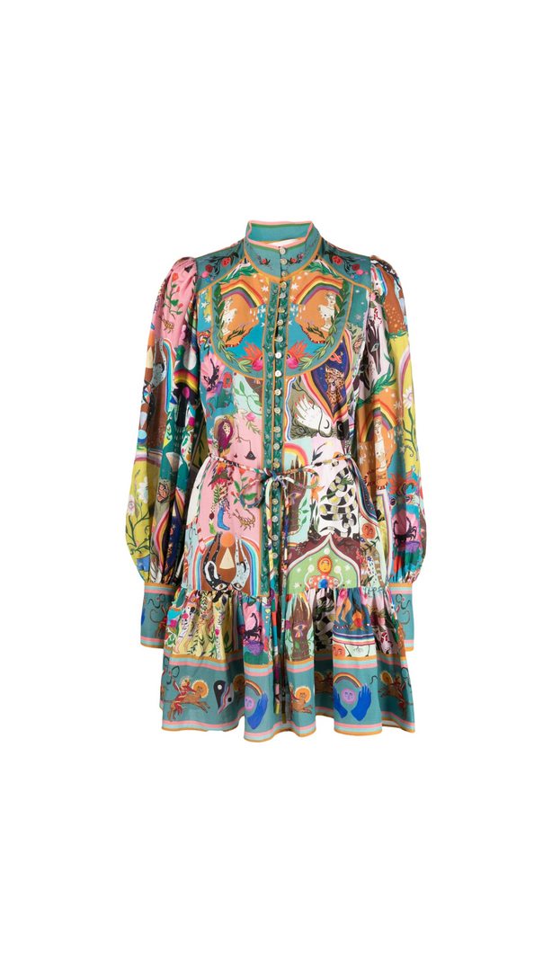 AIIZIE BLUE EVERGREEN ARTWORK-PRINT MINI DRESS - product image