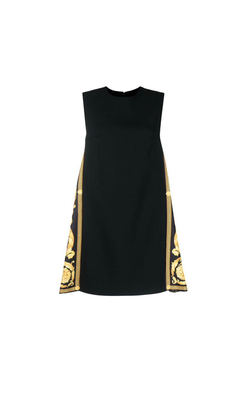 BLACK BAROCCO SHIFT MINI DRESS