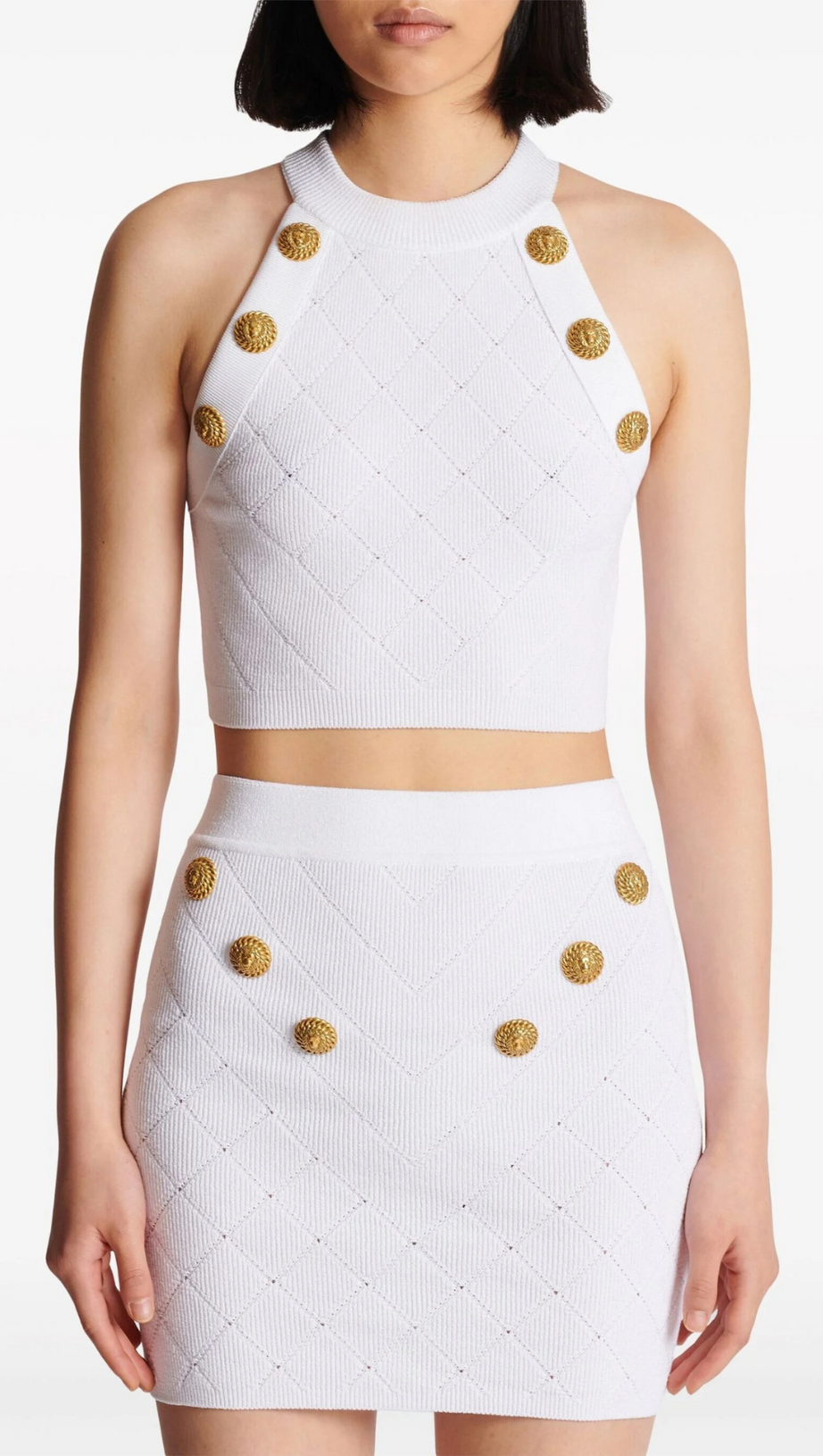 WEISSES STRICKTOP MIT KNÖPFEN 