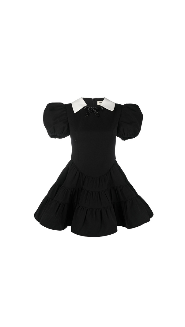 AIIZIE BLACK PUFF SLEEVE TIERED MINI DRESS - product image