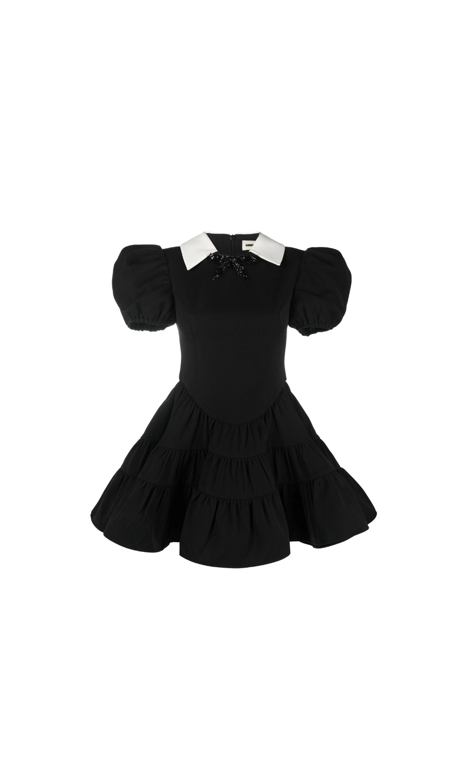 SCHWARZES MINIKLEID MIT PUFFÄRMELN UND STUFEN 