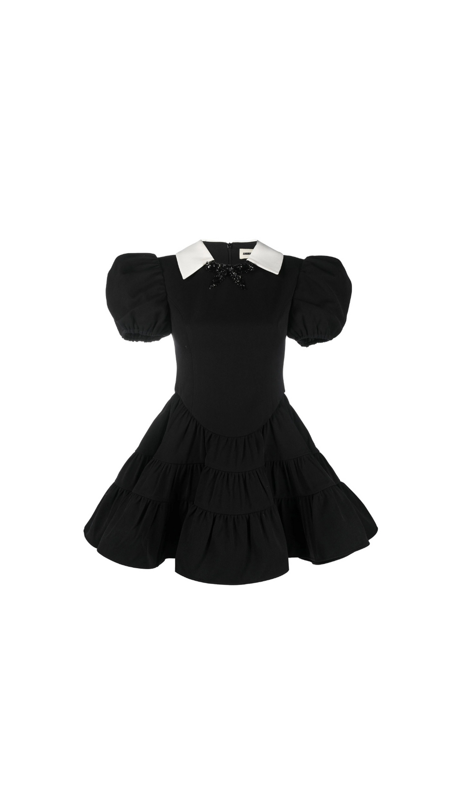 BLACK PUFF SLEEVE TIERED MINI DRESS