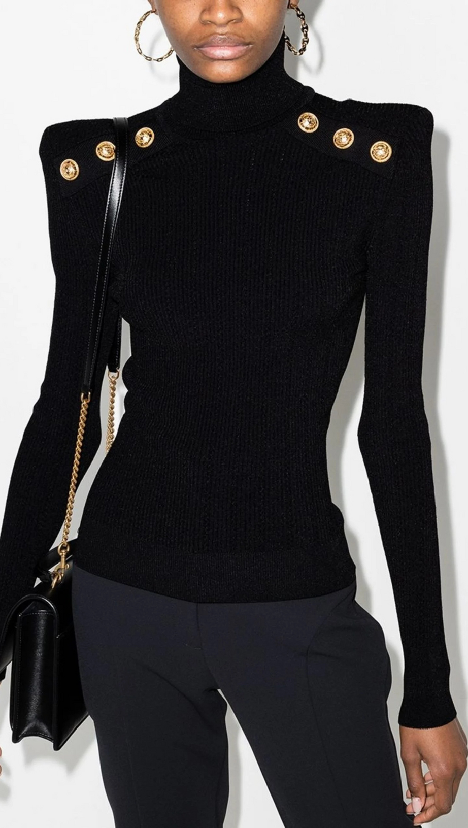 BLACK RIBBED ROLL-NECK SWEATER