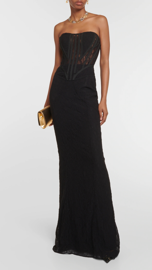 AIIZIE BLACK LACE DRESS WITH DENUDED SHOULDERS - product image