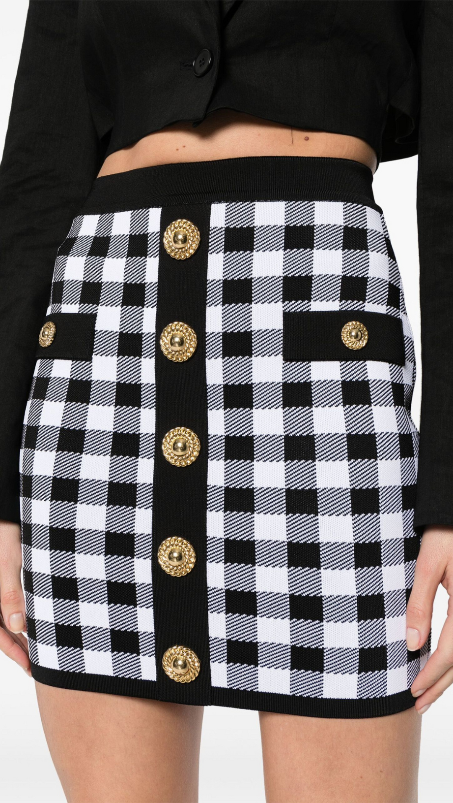 BLACK FINE KNIT GINGHAM SKIRT
