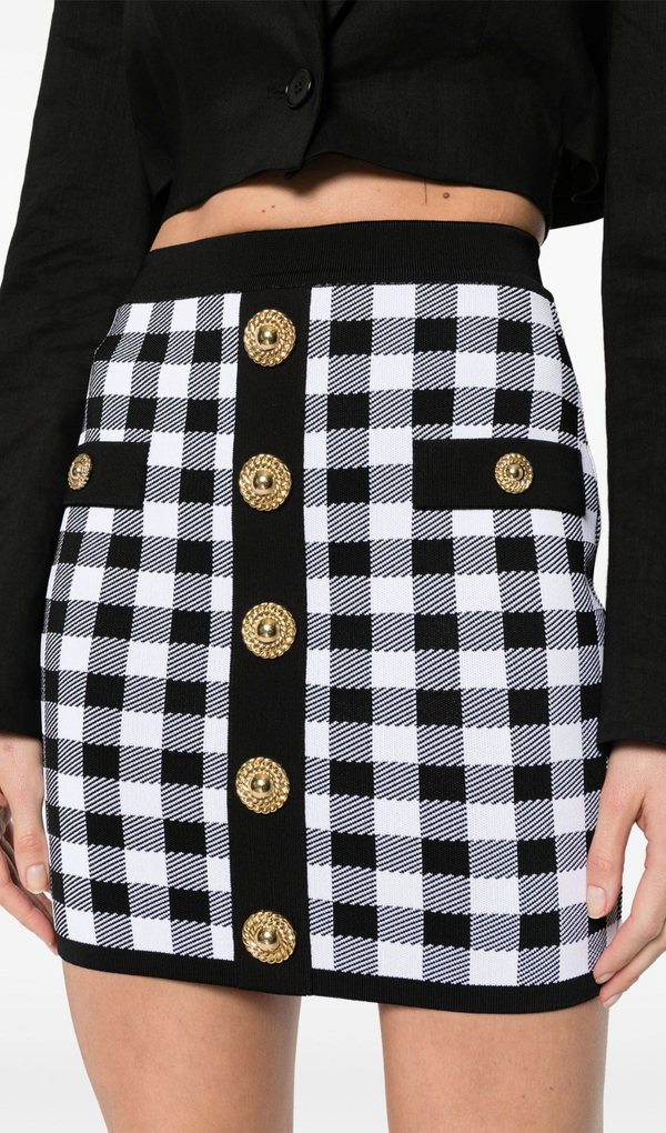 BLACK FINE KNIT GINGHAM SKIRT