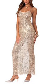 SEQUIN SHEER MESH MAXI DRESS