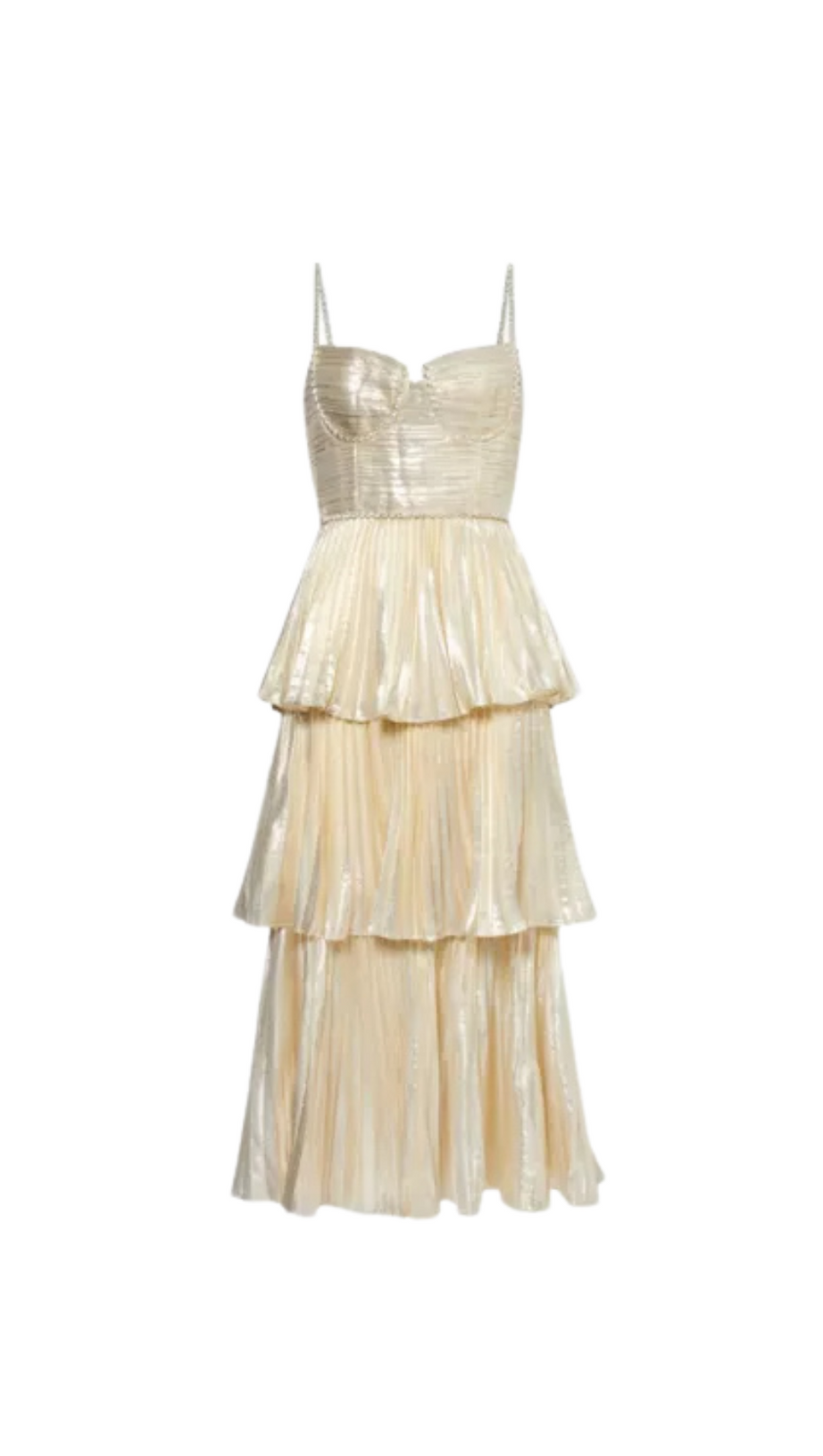 TIERED METALLIC MIDI DRESS