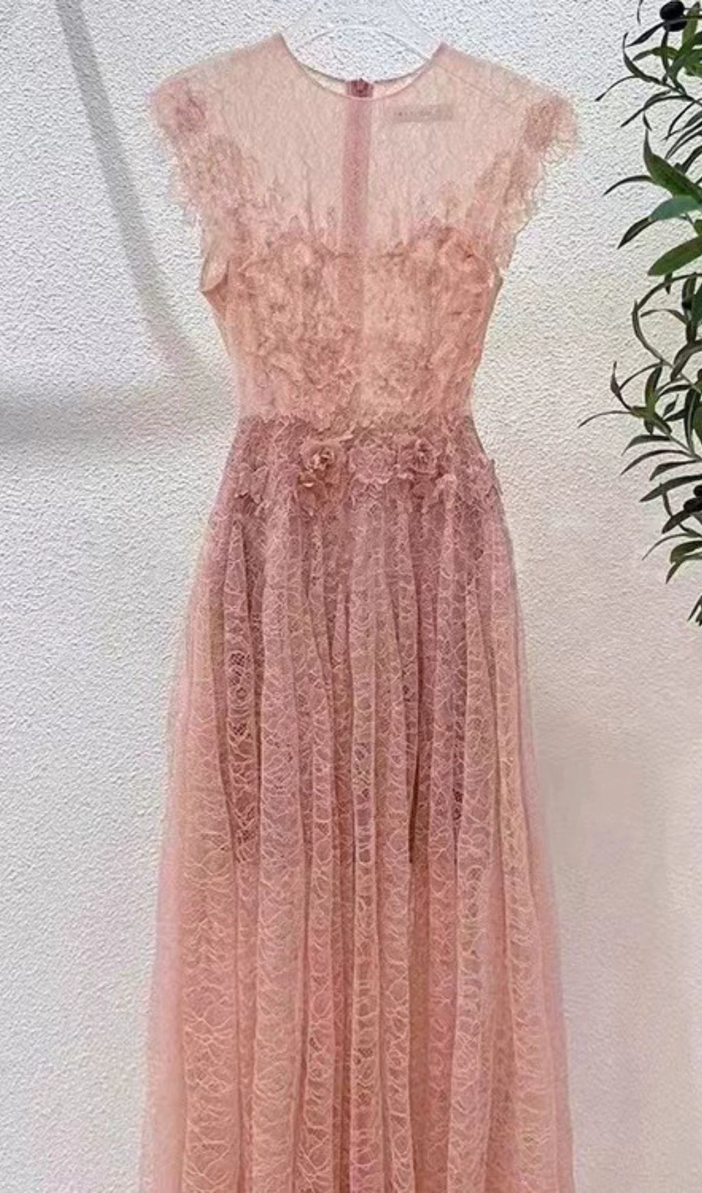 HISAYE ENCHANTING LACE & MESH PLEATED MIDI DRESS - ETHEREAL GREEN FOR SPECIAL OCCASIONS