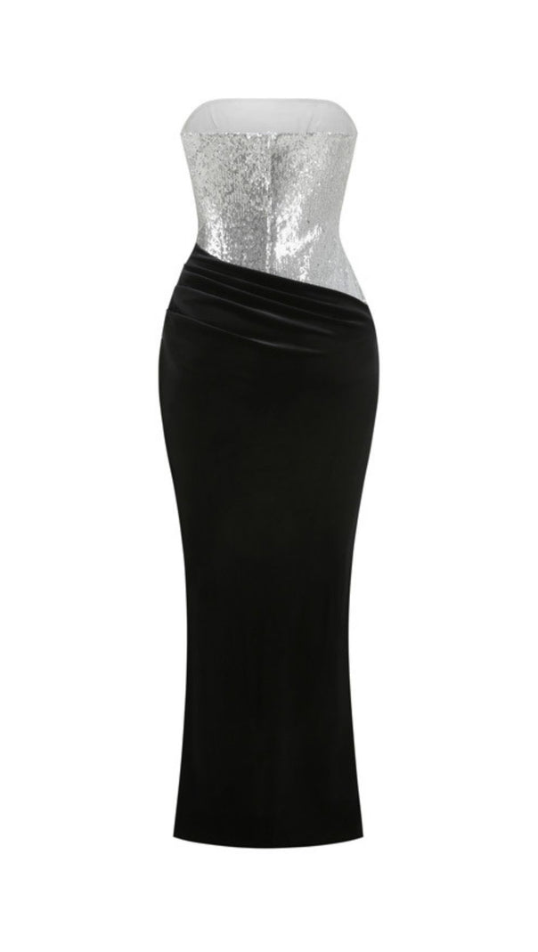 AIIZIE Jayda Glamour Strapless Sequin & Velvet Maxi Dress | Black Tie Gown - product image