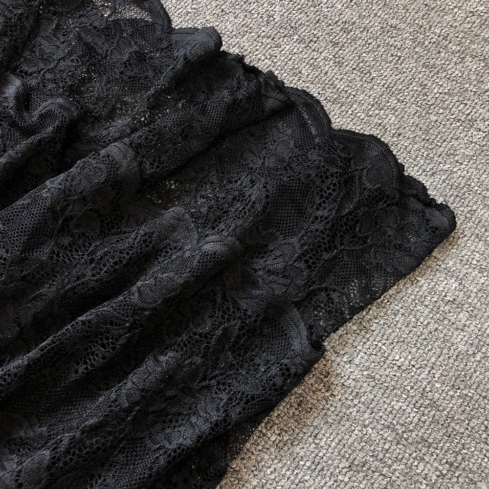 AIIZIE CARLIN LAYER LACE MAXI DRESS IN BLACK - product image