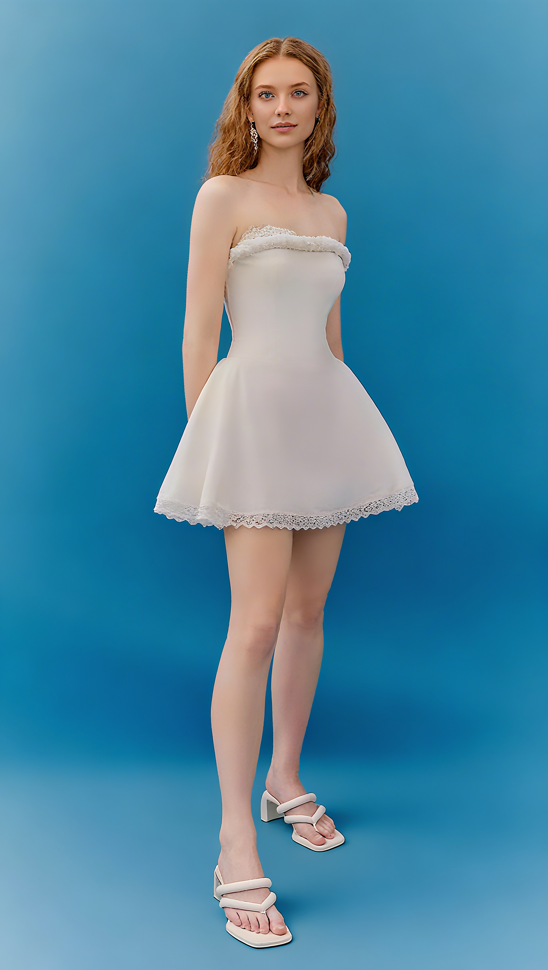 AIIZIE SYLVIA LACE TRIM STRAPLESS MINI DRESS IN WHITE - product image