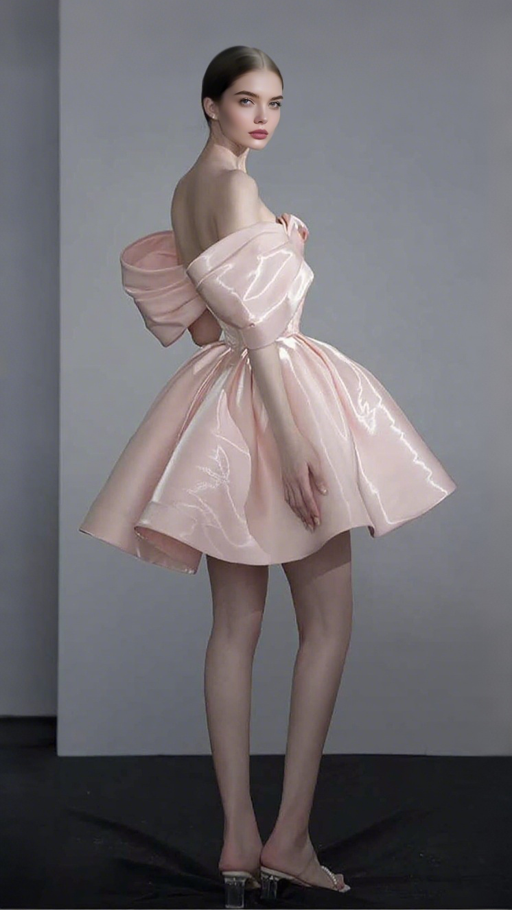 OFF SHOULDER SATIN MINI DRESS IN PINK