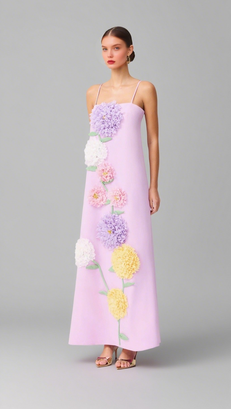 KRISTIN BUTTERCUP EMBROIDERED MAXI DRESS IN PURPLE