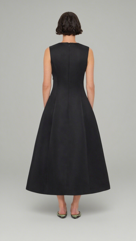 KATE FLORAL PRINT EMBELLISHED SLEEVELESS MIDI DRESS IN BLACK