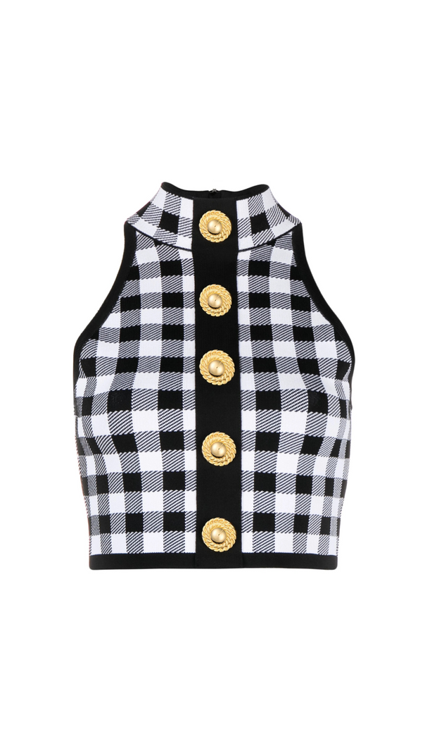 AIIZIE BLACK CHECK-PATTERN CROP TOP - product image