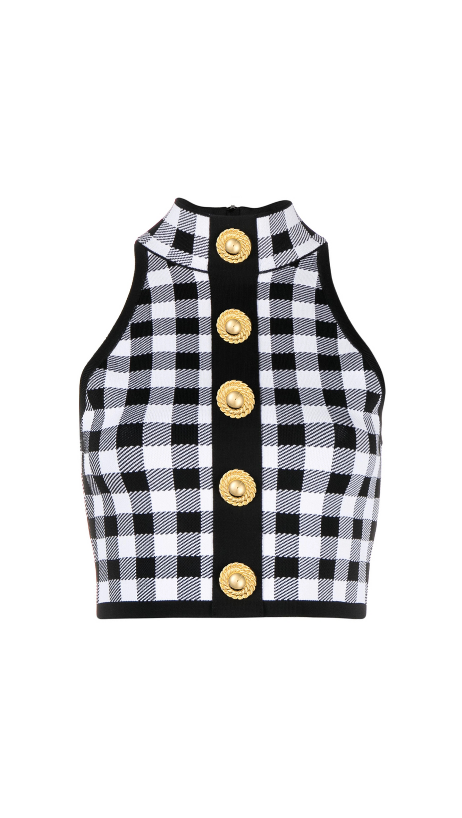 BLACK CHECK-PATTERN CROP TOP