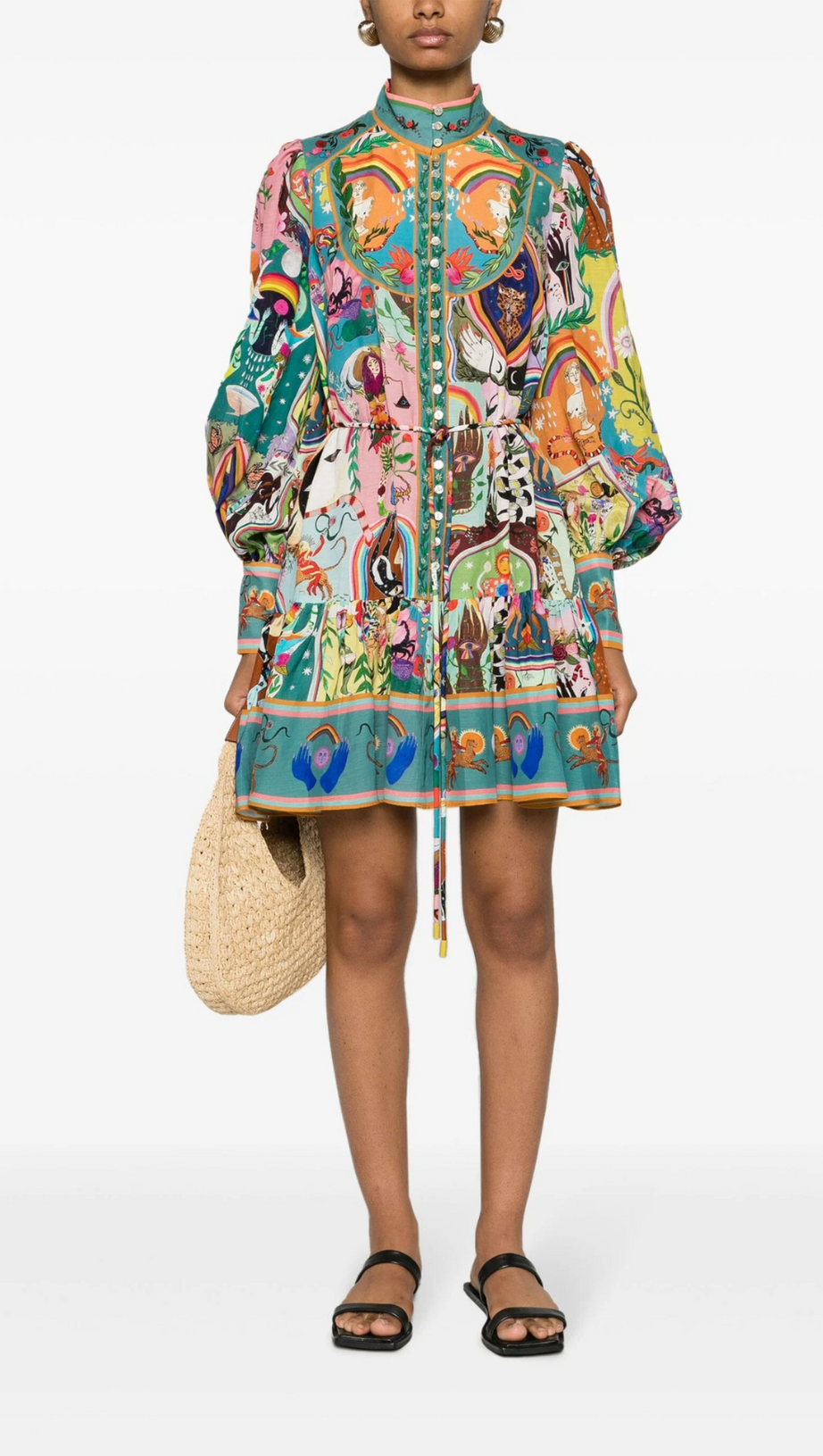 BLUE EVERGREEN ARTWORK-PRINT MINI DRESS