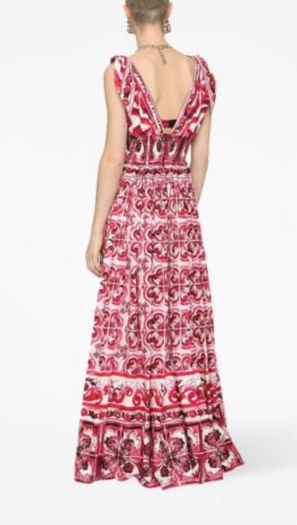 AIIZIE RED MAJOLICA PRINT FLARED MAXI DRESS - product image