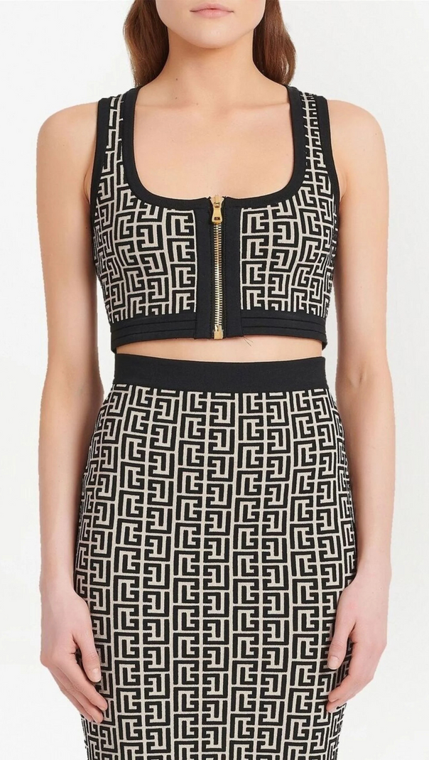 AIIZIE MONOGRAM-PATTERN CROPPED TOP - product image