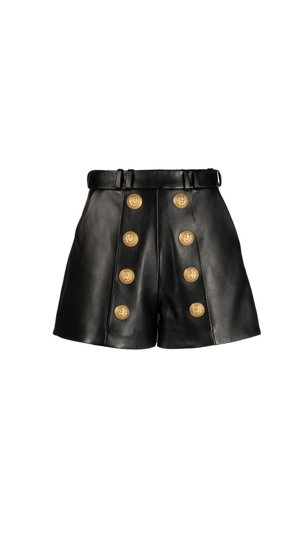 AIIZIE BLACK HIGH-WAISTED LEATHER SHORTS - product image