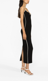 BLACK SWEATHEART-NECK MIDI DRESS