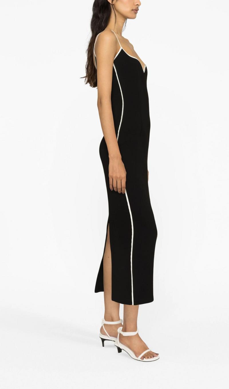 BLACK SWEATHEART-NECK MIDI DRESS