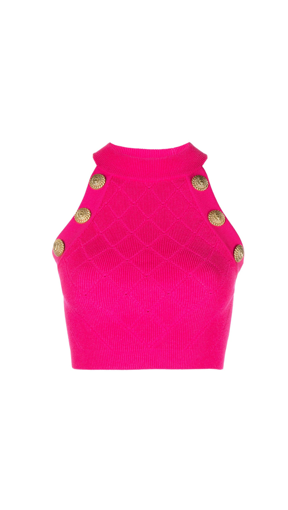 TOP CORTO IN MAGLIA A ROMBI ROSA 