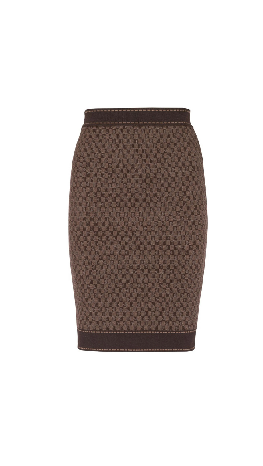 BROWN MONOGRAM-JACQUARD WOOL-BLEND SKIRT