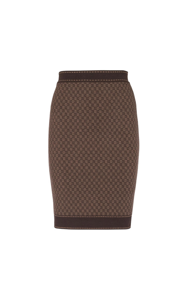 BROWN MONOGRAM-JACQUARD WOOL-BLEND SKIRT