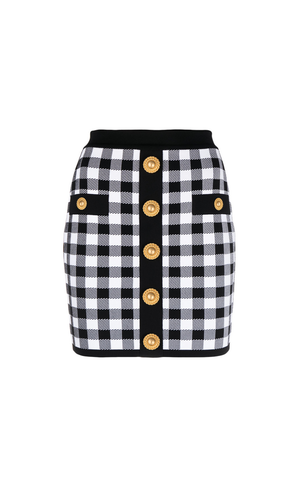 BLACK FINE KNIT GINGHAM SKIRT