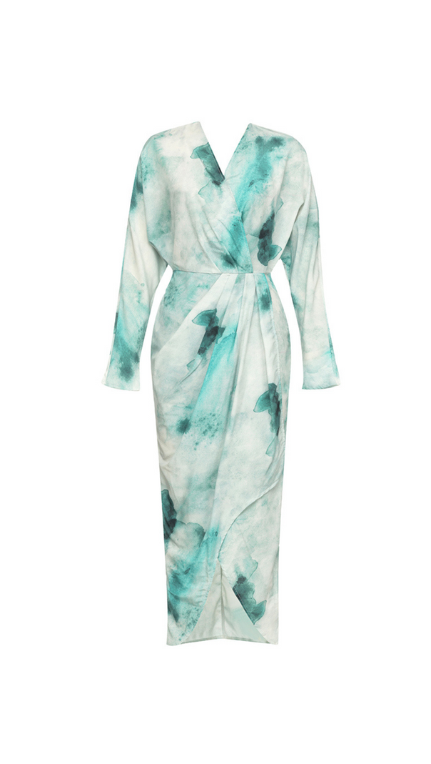 AIIZIE TIE DYE TWIST FRONT WRAP HEM MAXI DRESS - product image