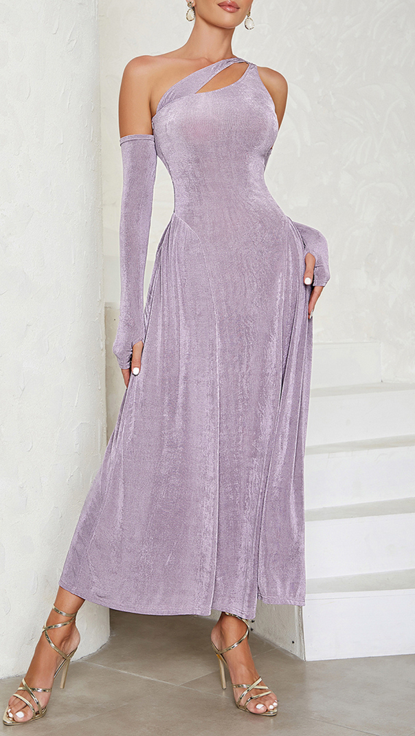 AIIZIE ONE SHOULDER CUT OUT DRESS WITH ARM SLEEVES - product image
