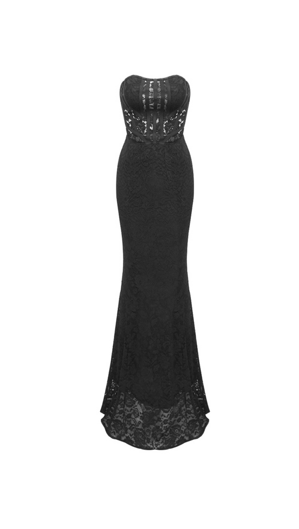 AIIZIE BLACK LACE DRESS WITH DENUDED SHOULDERS - product image