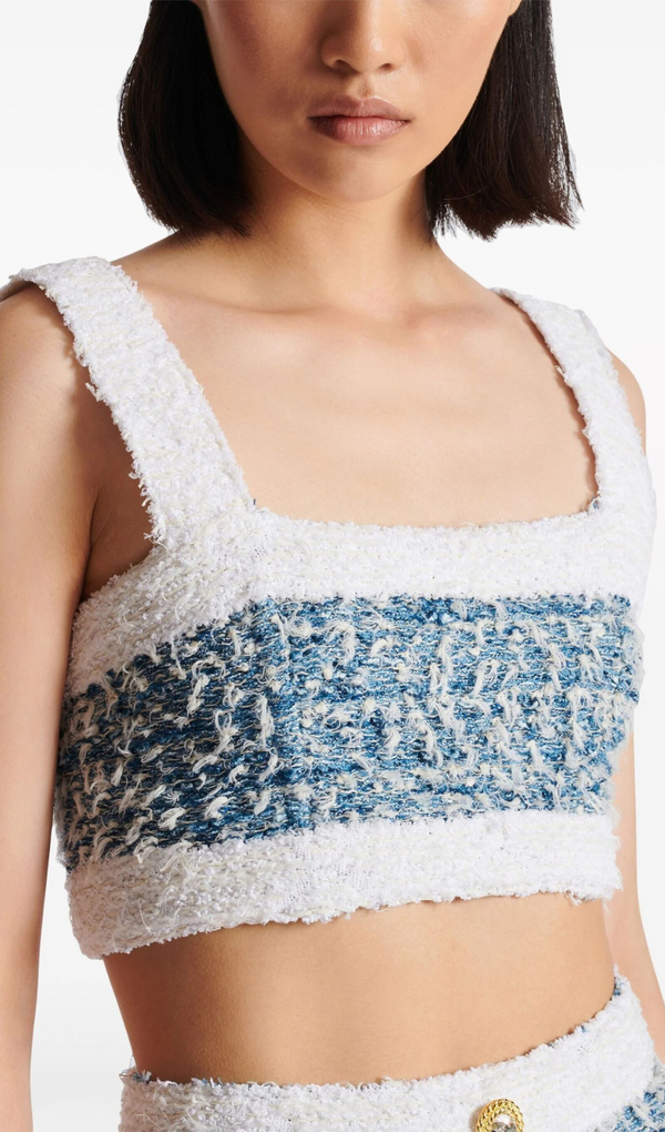 BLUE TWEED CROP TOP