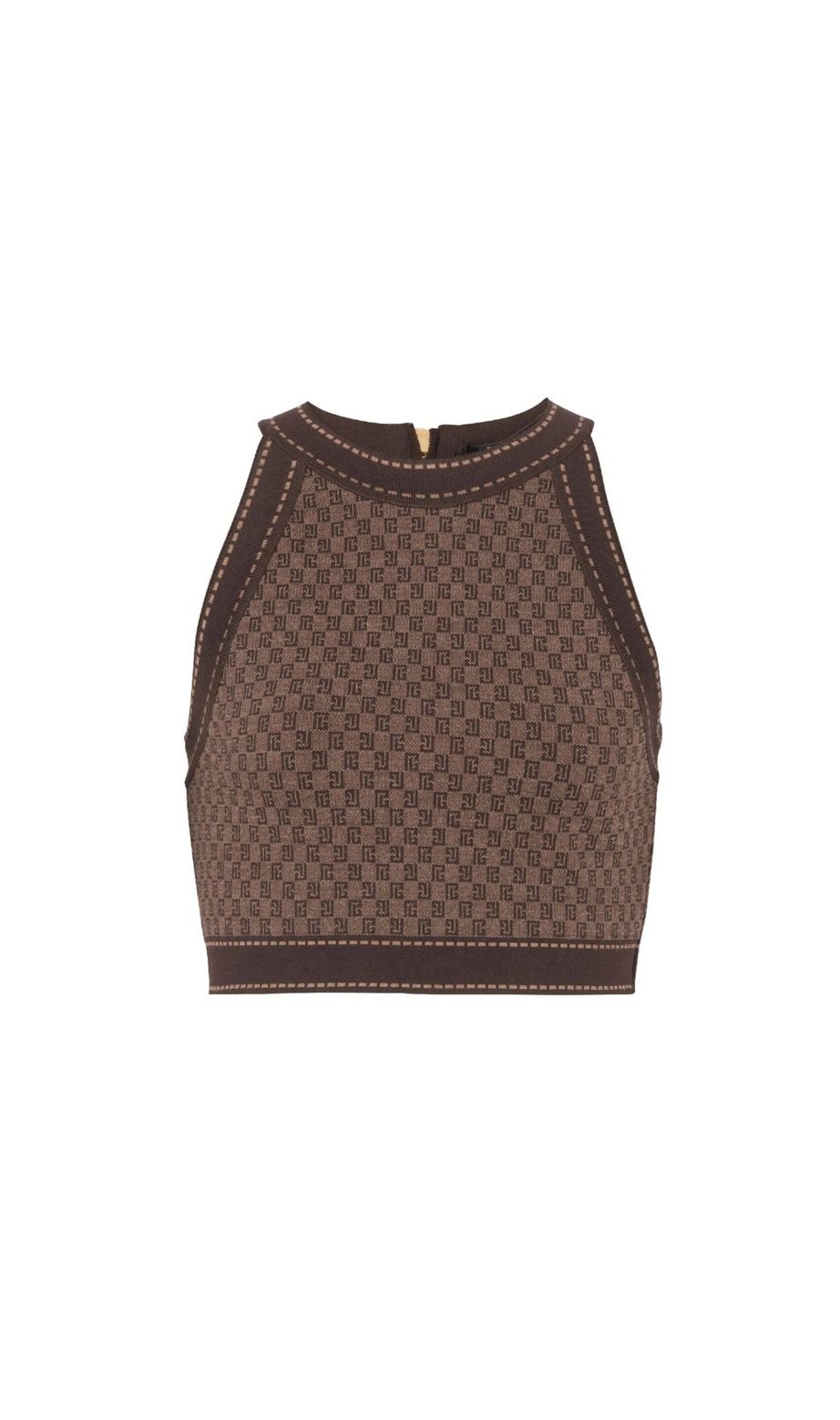 BRAUNES WOLLTOP MIT MONOGRAMM-JACQUARD 