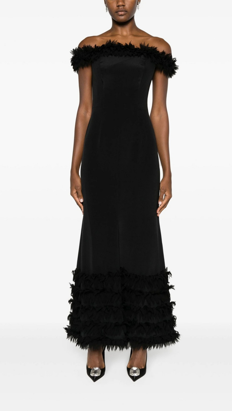 BLACK BOHDI APPLIQUÉD SILK GOWN