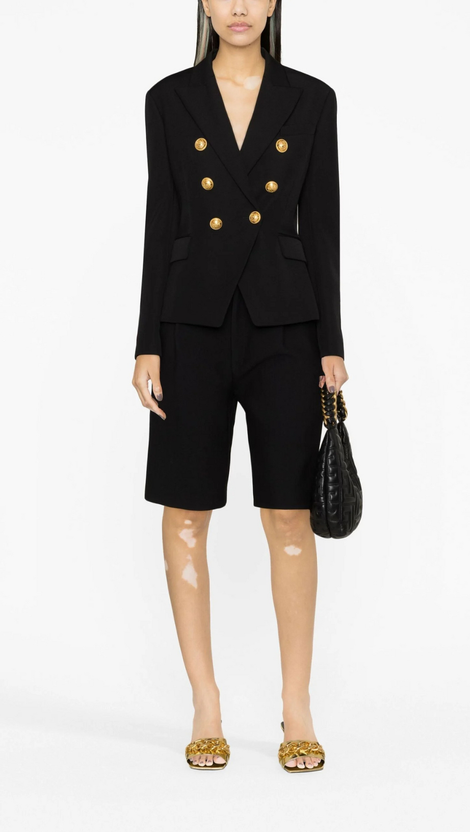 BLACK 6-BUTTONS DOUBLE-BREASTED BLAZER