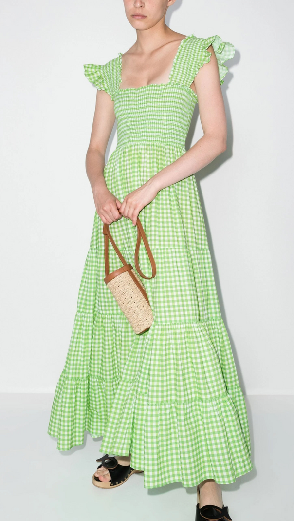 AIIZIE GREEN KENDAL GINGHAM PRINT COTTON MAXI DRESS - product image
