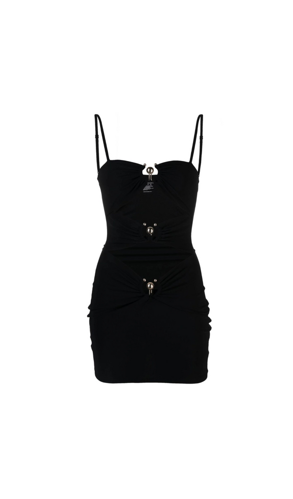 BLACK CUT-OUT MINI BEACH DRESS