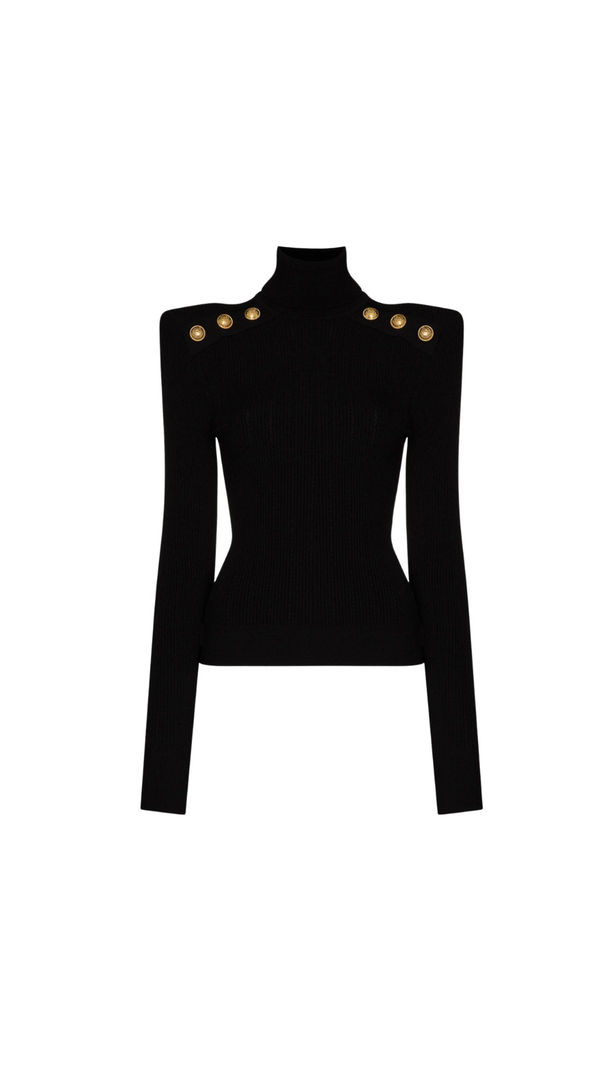 AIIZIE BLACK RIBBED ROLL-NECK SWEATER - product image