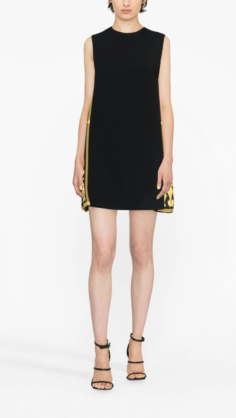 BLACK BAROCCO SHIFT MINI DRESS