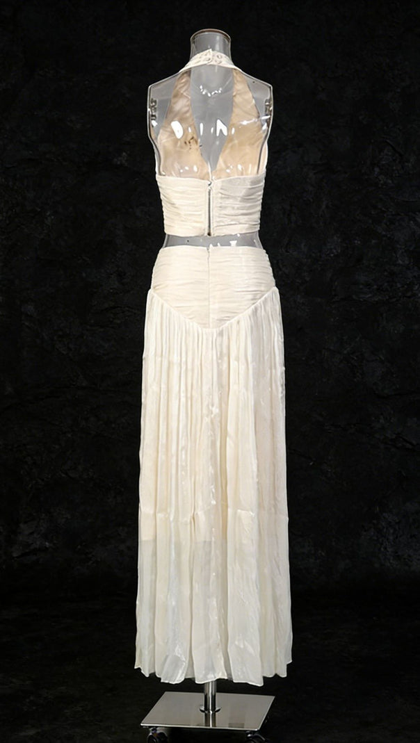 AIIZIE Jania Chic Halter Crop Top & Pleated Maxi Skirt Set | Elegant Two-Piece - product image