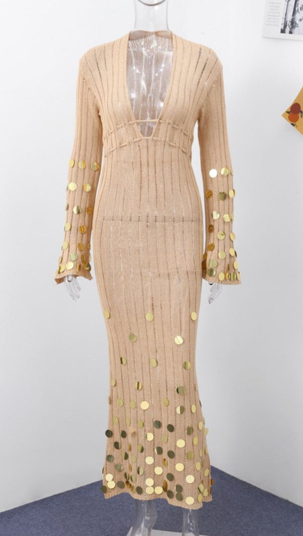 AIIZIE HONZA DAZZLING GOLD SEQUIN KNIT MAXI DRESS - EFFORTLESS GLAMOUR - product image