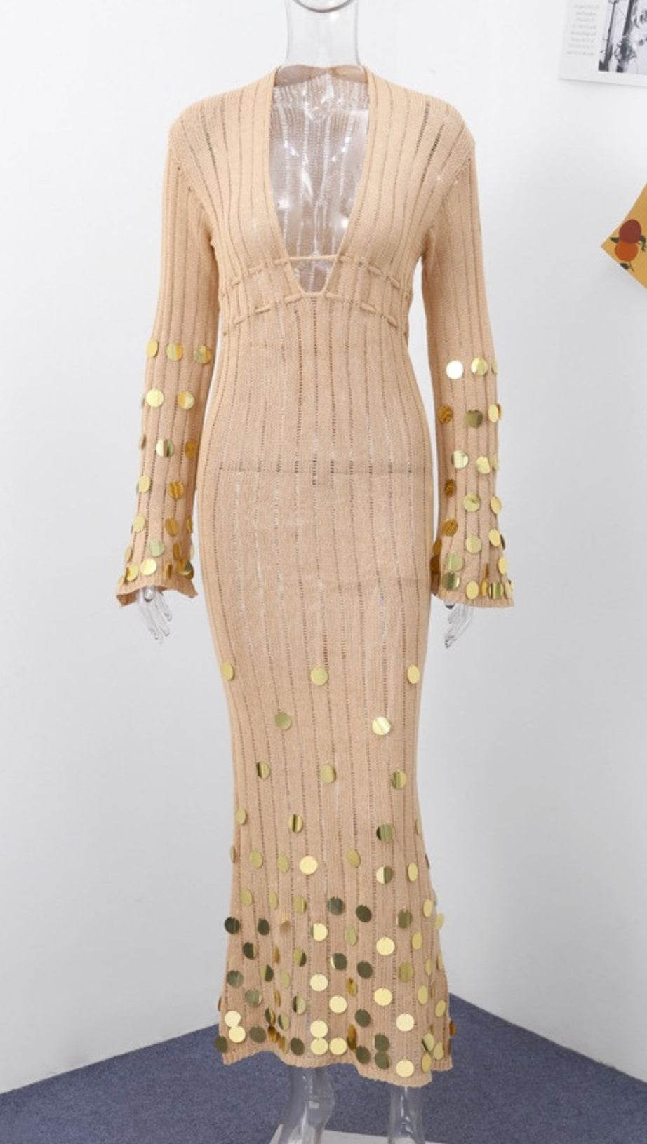 HONZA DAZZLING GOLD SEQUIN KNIT MAXI DRESS - EFFORTLESS GLAMOUR