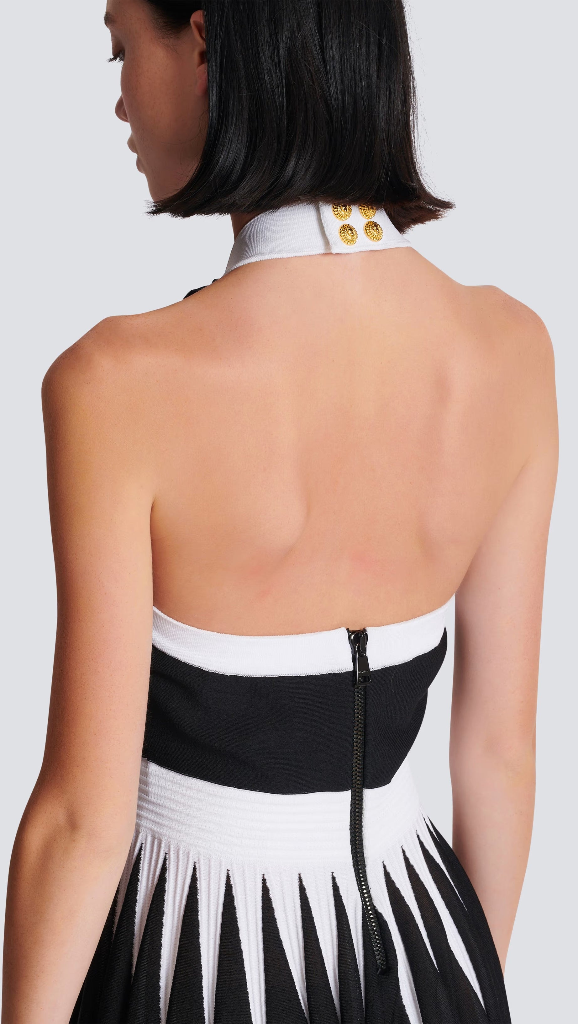 FLORAL-APPLIQUÉ PLEATED KNIT MINI DRESS