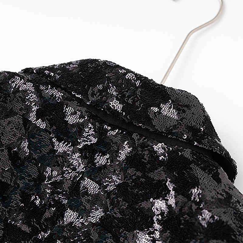 HEIRESS GLAMOROUS BLACK SEQUIN DOUBLE-BREASTED BLAZER JACKET