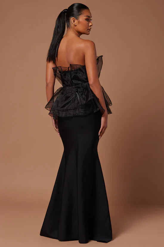 AIIZIE CEDRICA STRAPLESS MESH MAXI BANDAGE DRESS IN BLACK - product image