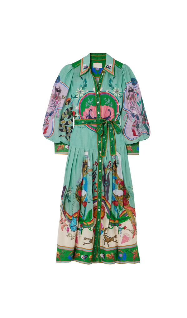 BELTED PRINTED RAMIE MAXI SHIRT DRESS