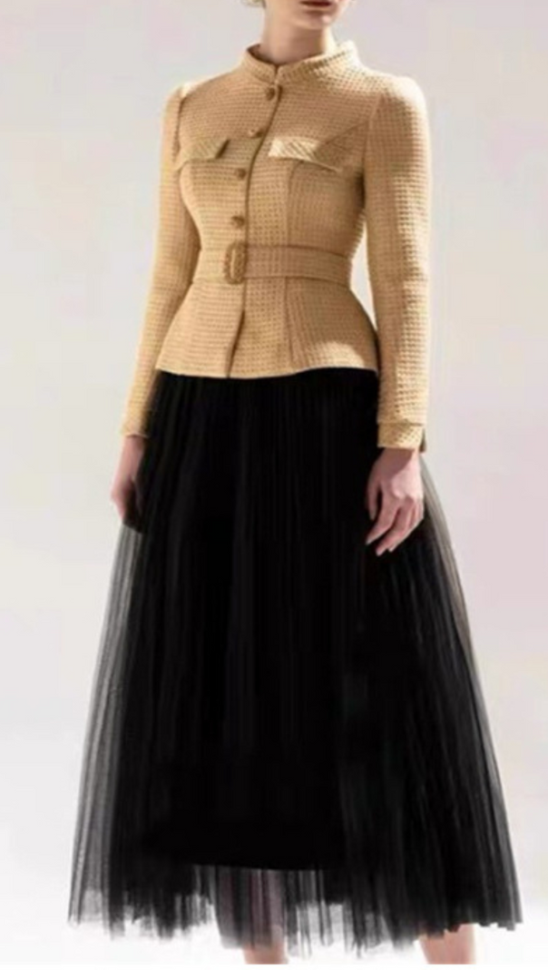 AIIZIE TWEED SHORT COAT MESH SKIRT SUIT - product image